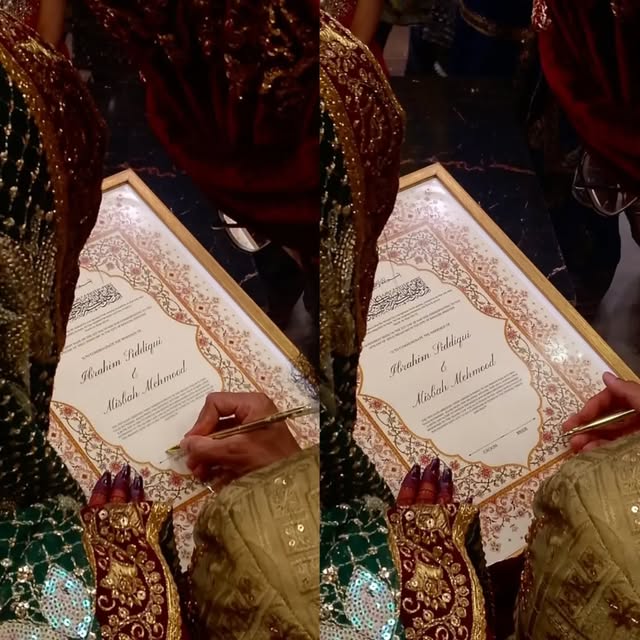 Luxesse ornate Nikkahnamas in gold and burgundy at a wedding